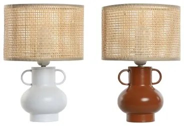 Lampada da tavolo Home ESPRIT Bianco Naturale Terracotta Metallo Bambù 50 W 220 V 22 x 22 x 33 cm (2 Unità)