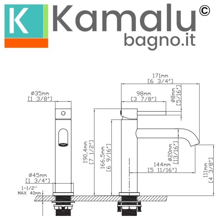 Kamalu - Miscelatore lavabo linea curva in acciaio inox finitura oro | KAM-ARTE ORO
