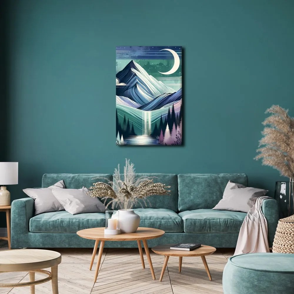 Quadro su tela – Bosco e montagne di notte