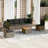 Set Divani da Giardino 7 pz con Cuscini Grigio in Polyrattan 3255885