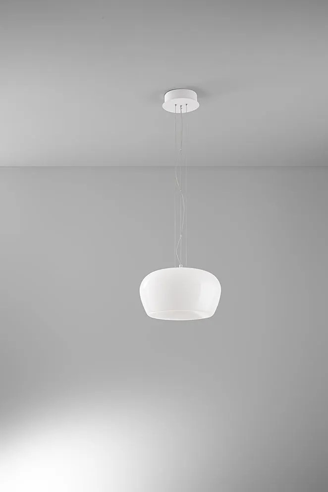 Perenz Kave – sospensione Ø 38 cm in vetro bianco lucido / fumé specchiato