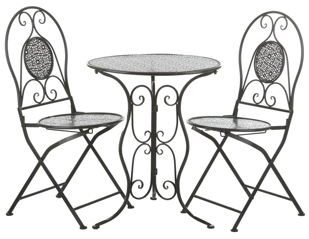 Set tavolo rotondo e sedie giardino in ferro grigio