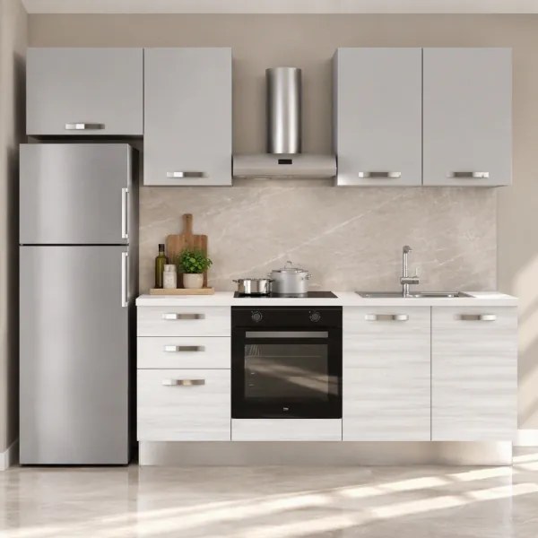 Cucina Reversibile 255 cm lineare moderna Bianco e Grigio