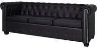 Divano Chesterfield a 3 Posti in Pelle Artificiale Nero