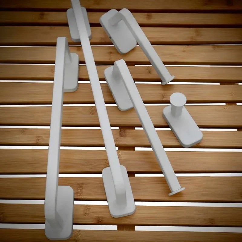 Set 4pz con appendino, porta rotolo e 2 porta salviette a muro in acciaio bianco Cubik
