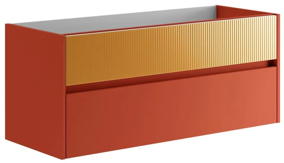 Mobile da bagno sospeso sotto lavabo L 119.5 x H 50 x P 45.5 cm senape opaco, 2 cassetti Niwa