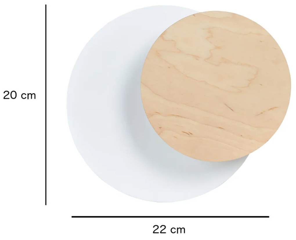 Applique 1 Luce A Disco Con Base In Acciaio Bianco E Legno Naturale