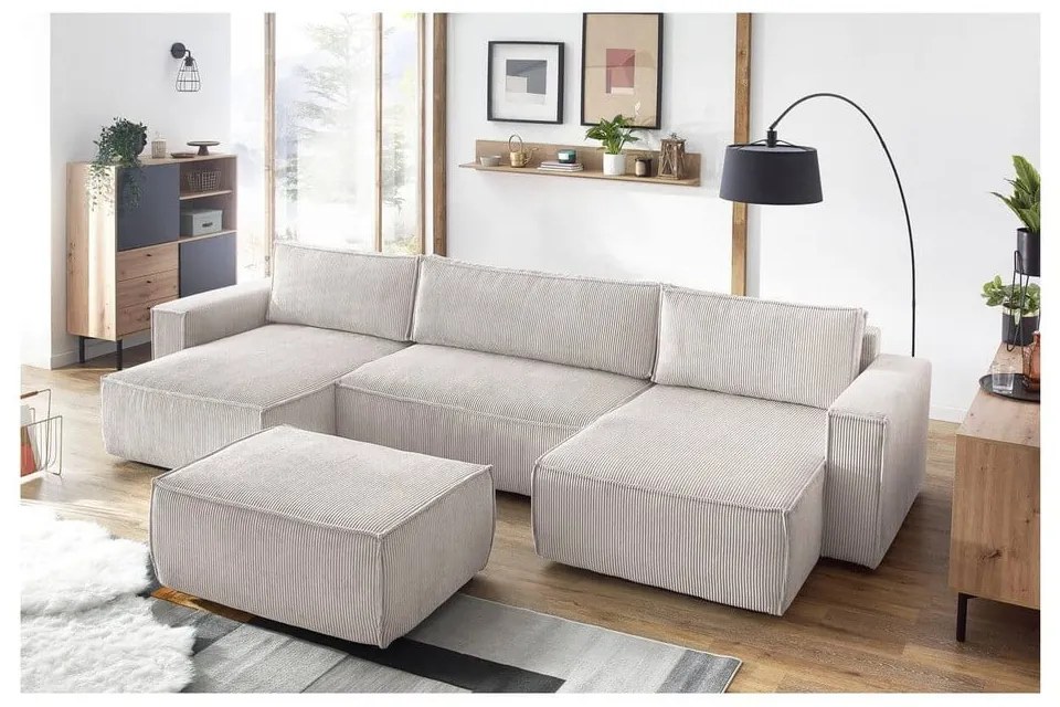 Sgabello in velluto a coste beige Nihad - Bobochic Paris