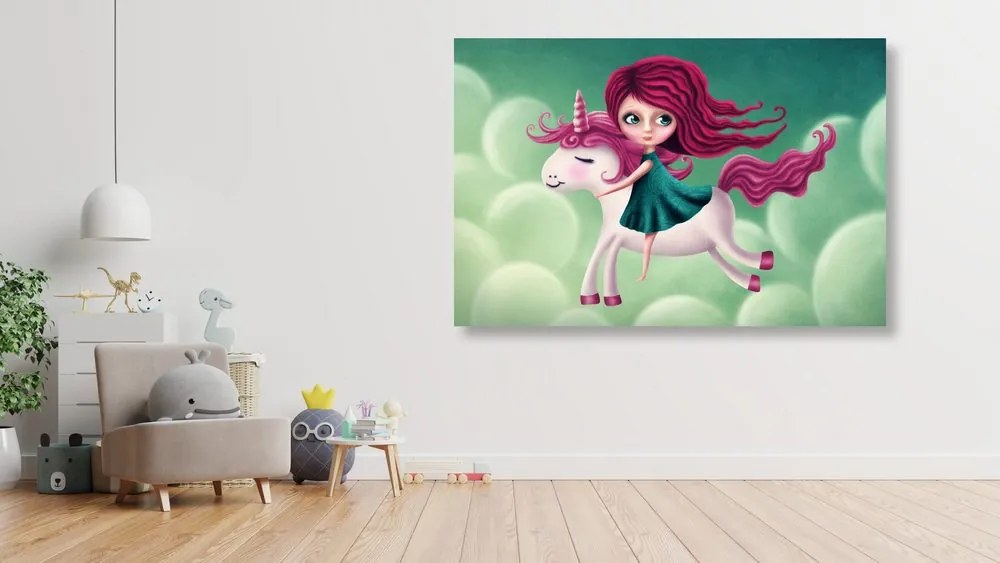 Stampa su tela – Bambina con unicorno