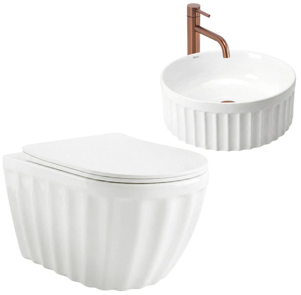 Set: WC sospeso + Lavabo da appoggio Rea Duo White