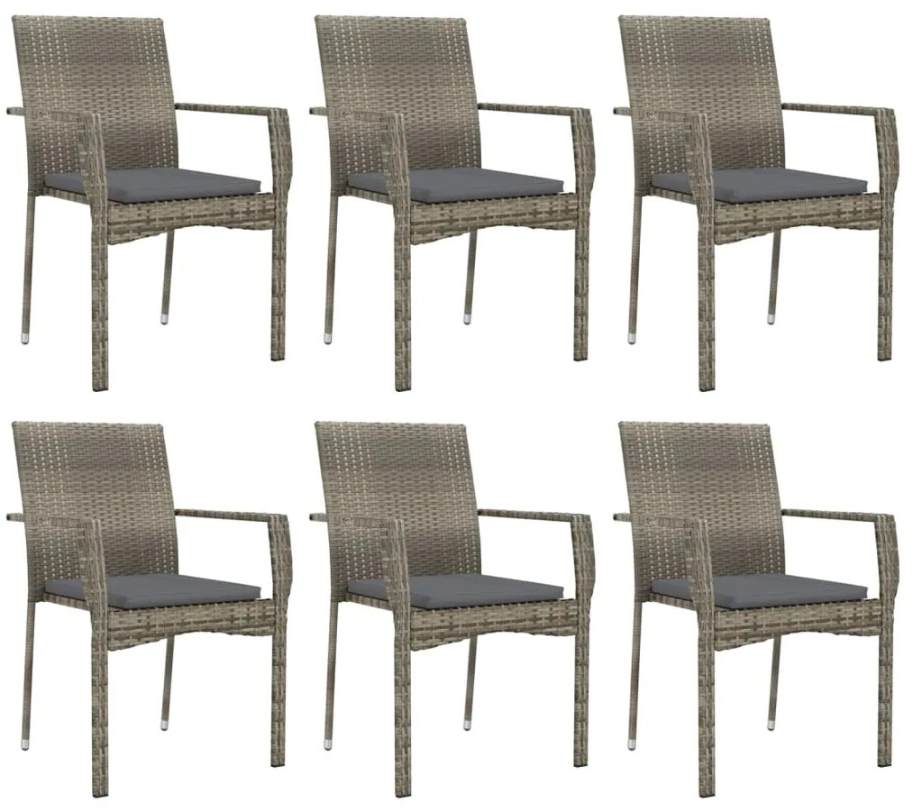 Set da pranzo da giardino 7 pz con cuscini in polyrattan grigio