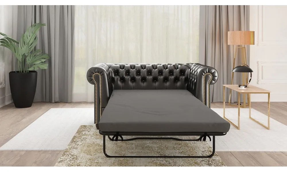 Divano letto nero in similpelle 148 cm York - Ropez