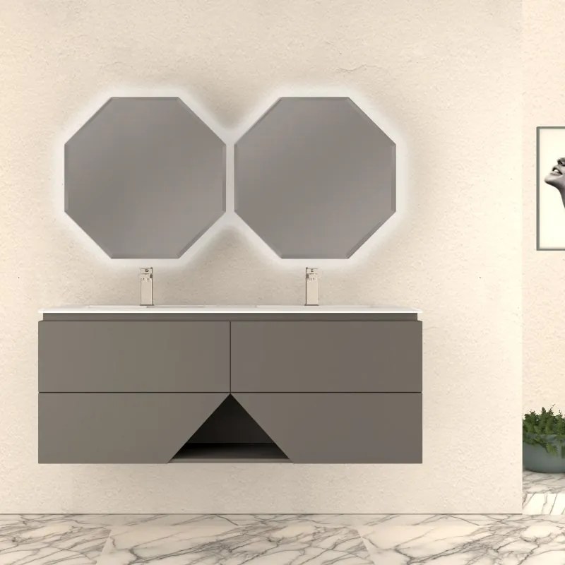 Mobile sottolavabo e lavabo Vintage per doppia vasca grigio nuvola L 140 x H 55 x P 45.3 cm