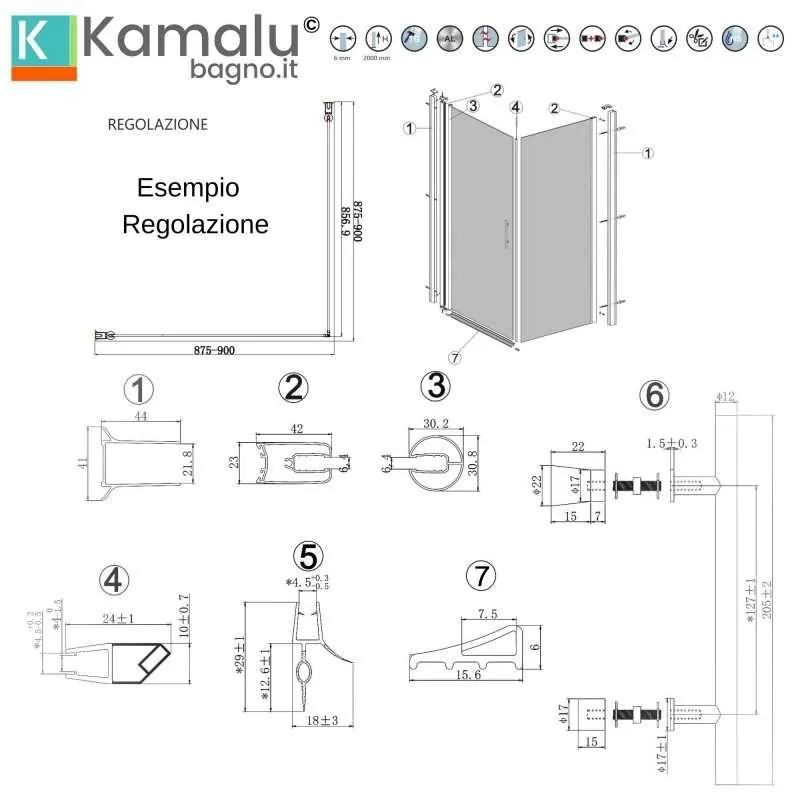 Kamalu - box doccia 90x80 fisso 90 battente 80 vetro satinato altezza 200h | ks2800fao