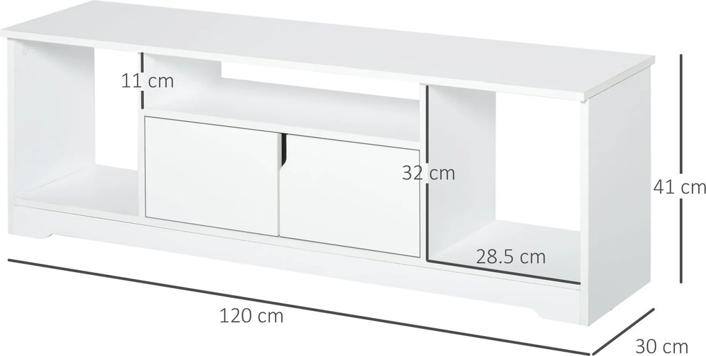 Mobile Porta TV fino a 42" 120x30x41 cm con Armadietto e Ripiani in Legno Bianco...