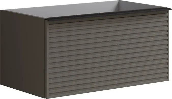 Cassettiera Pixel con 2 cassetti  frontale stripes laccato opaco grigio carbone e maniglia alluminio nero opaco L80 x H40 x P45,5 cm