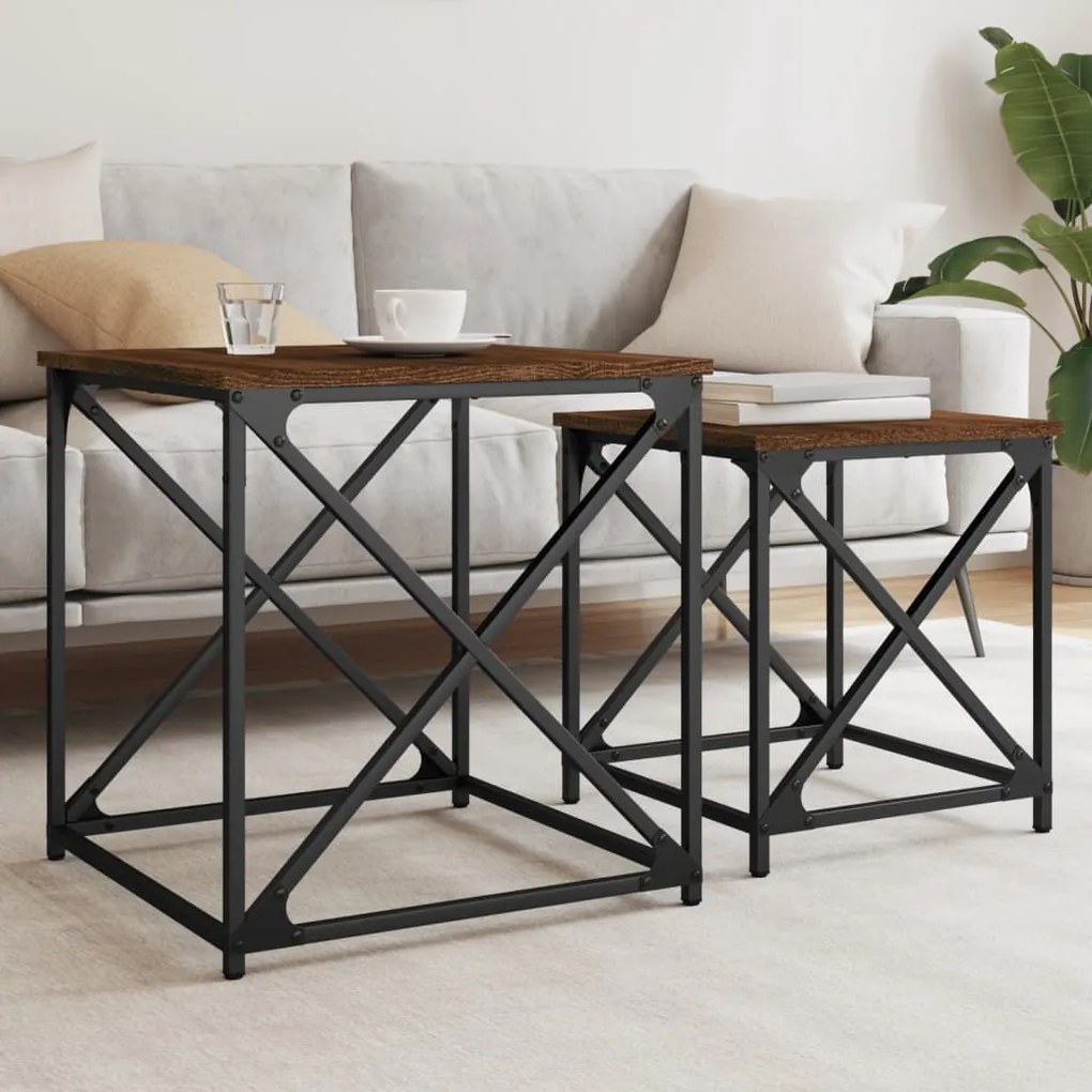Tavolini Impilabili 2 Pz Rovere Marrone İn Legno Multistrato /