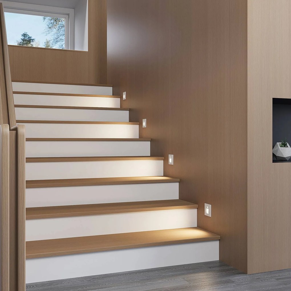 Arcchio Luci LED da incasso Neru, 7 cm, bianco, angolare, sensore Neru, Bianco / Opale, Soggiorno / Sala da pranzo, Alluminio, Moderno, Faretto da incasso a parete