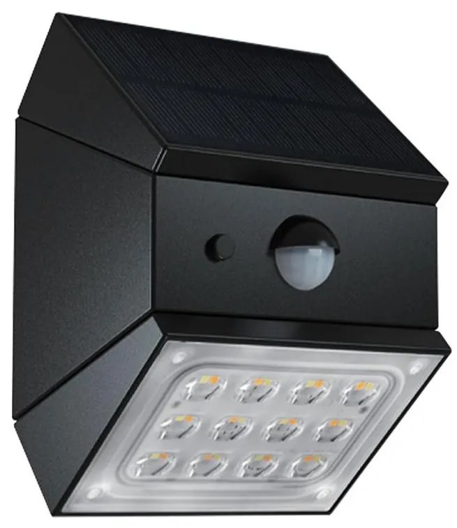 Lampada solare da parete a LED con sensore, 2,5 W / 3,7 V, IP65, 1200 mAh, nera