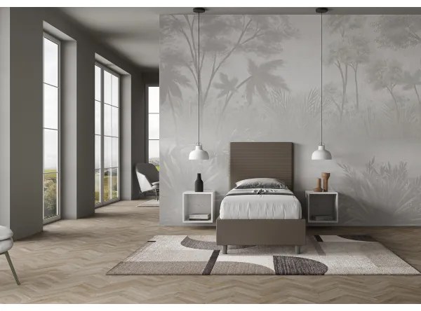 Letto singolo senza rete imbottito 80x200 similpelle cappuccino Focus