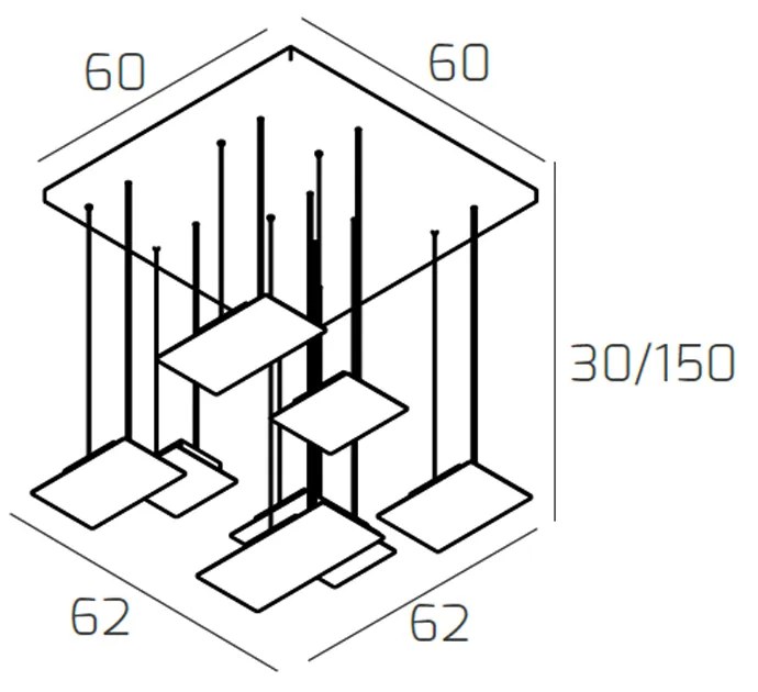 Sospensione Moderna Pixel Metallo Nero 8 Luci Gx53