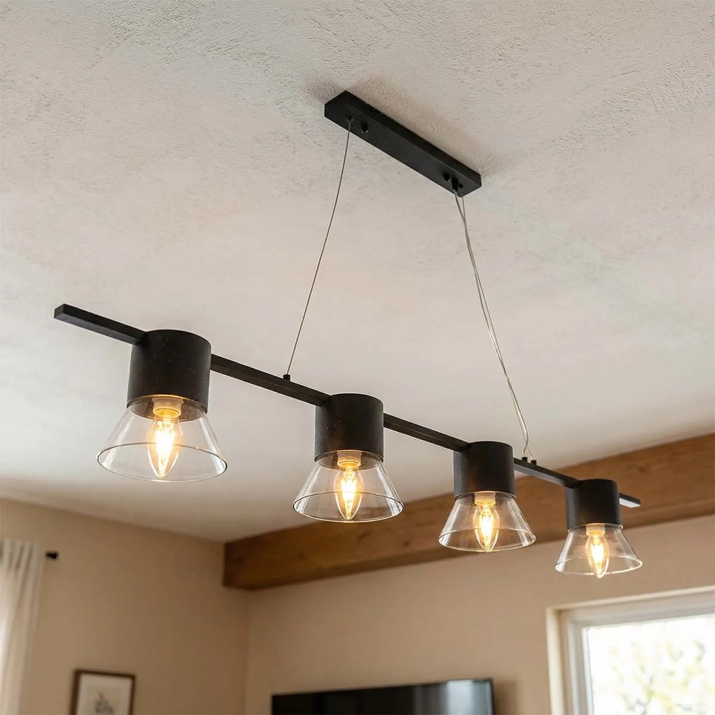 Lampadario a Sospensione 4xE14 in Pietra Nera