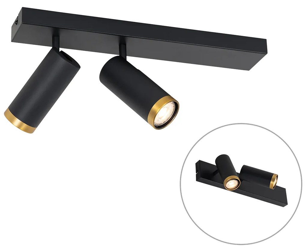 Faretto da soffitto moderno nero con bronzo 2 luci orientabile - Renna