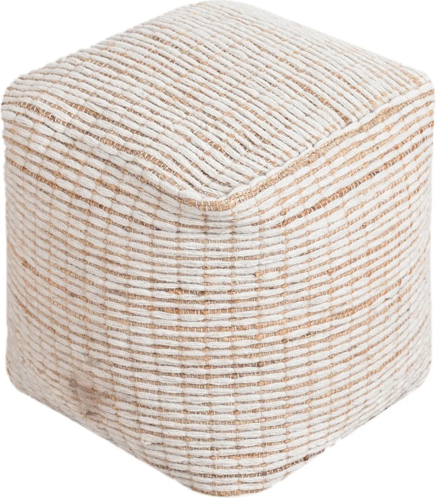 MARLENE - pouf in lana avorio con decoro 40 x 40