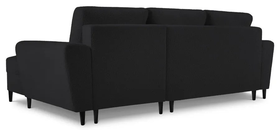 Divano angolare nero allungabile e con contenitore (con penisola a destra/con chaise lounge) con rivestimento in bouclé Kyoto – Cosmopolitan Design