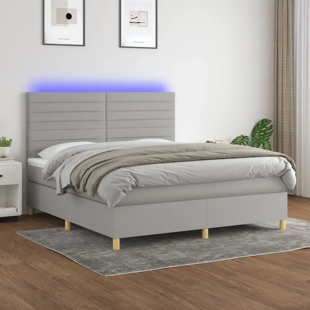 Letto a Molle Materasso e LED Grigio Chiaro 180x200 cm Tessuto cod mxl 62662