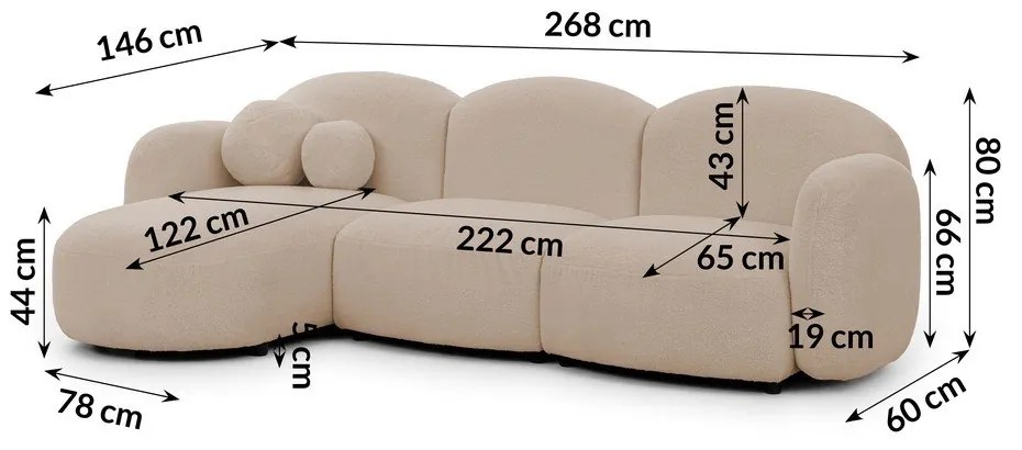 Divano angolare marrone chiaro (con penisola a sinistra/con chaise lounge) con rivestimento in bouclé Orbit – Ropez