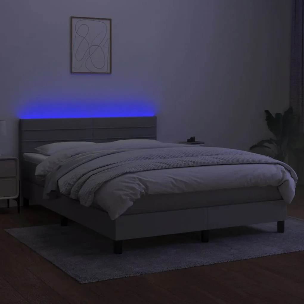 Letto a molle materasso e led grigio chiaro 140x190 cm tessuto