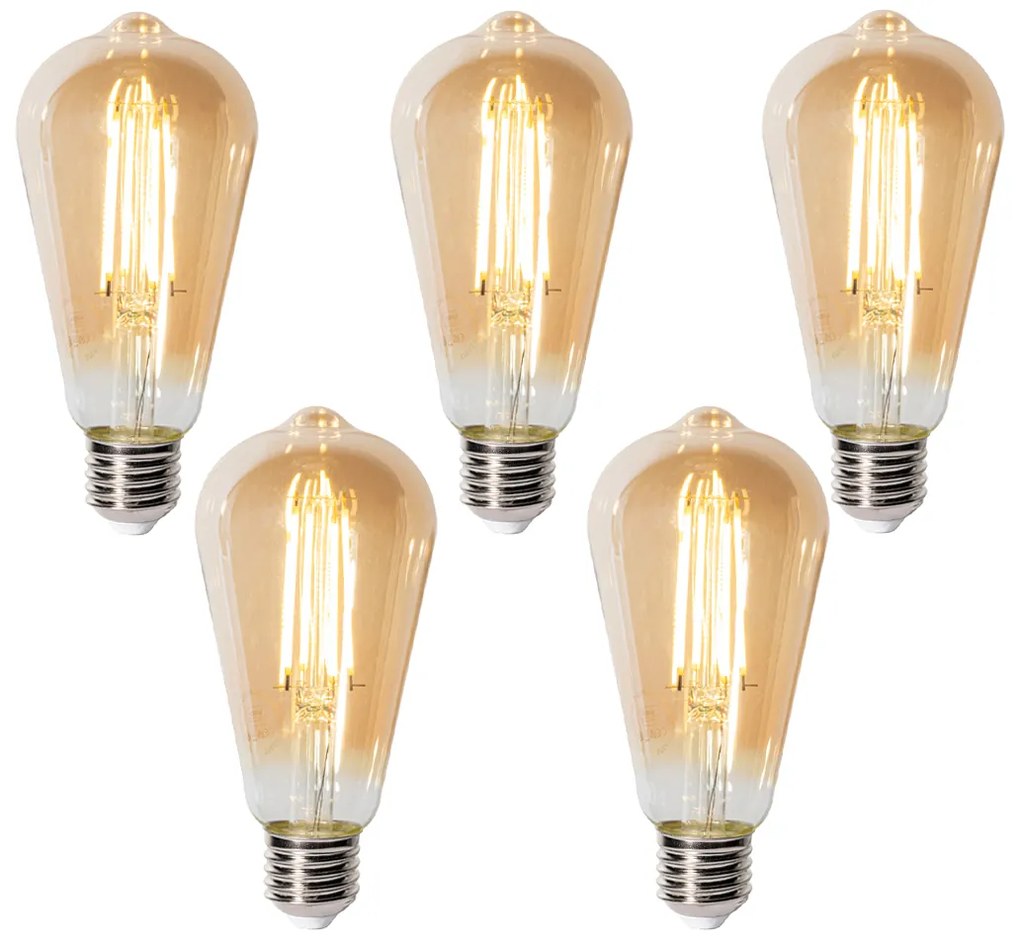 Set di 5 E27 3-staps dimabaar LED lamp ST64 goud 6W 700 lm 2700K