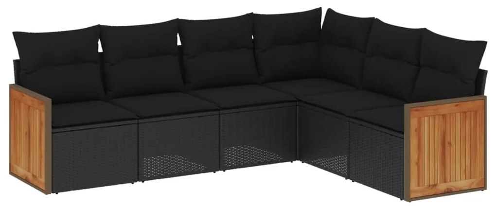 Set divano da giardino 6 pz con cuscini nero in polyrattan