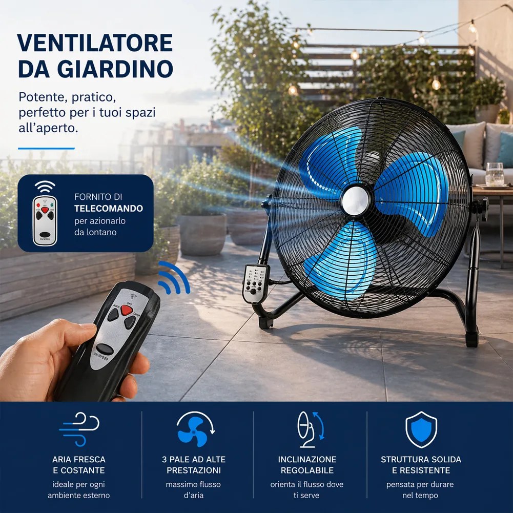 Ventilatore da Terra Pale Ø51 cm con Telecomando Silenzioso Inclinazione Regolabile Nero...