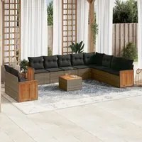 Set Divani da Giardino 11 pz con Cuscini in Polyrattan Grigio 3227803