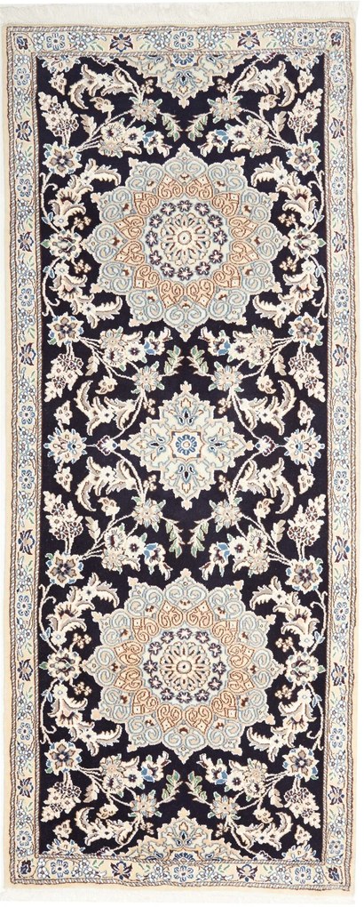 Nain Tappeto persiano 200x90 Blu (Iran) Annodato A Mano