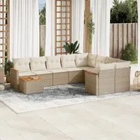 Set Divano da Giardino 10 pz con Cuscini Beige in Polyrattan 3226317