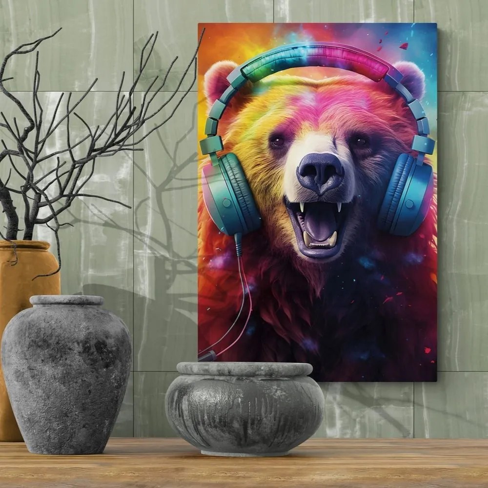 Quadro su tela – Orso con cuffie