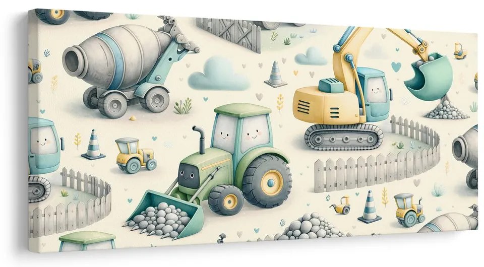 Quadro su tela – Escavatori e trattori per bambini