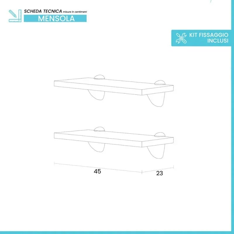 Coppia mensole 45x23 cm salvaspazio in legno bianco linea Pilar