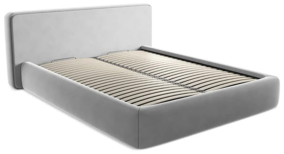 Letto matrimoniale imbottito grigio con contenitore con griglia 160x200 cm Kiana - Makamii