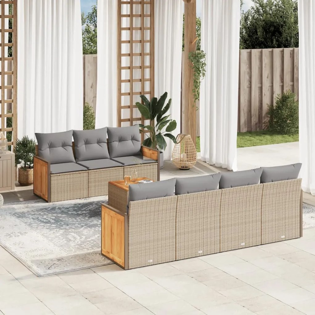 Set divano da giardino 8 pz con cuscini beige in polyrattan