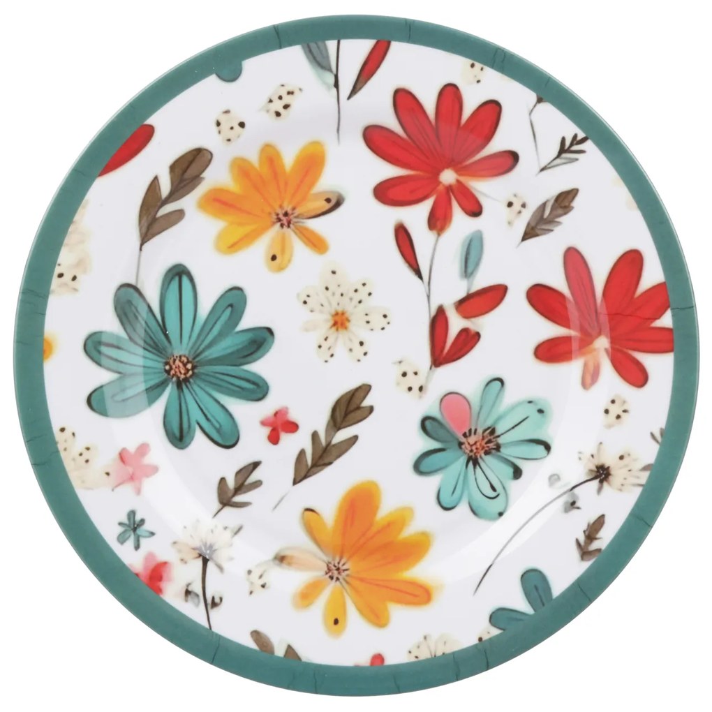 Piatto piano 25 cm melammina decoro fiori Florè