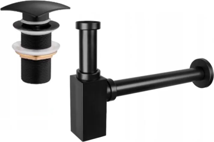 Mexen semisifone per lavandino quadrato con tappo clic-clac, senza troppo pieno, nero - 7991660-70