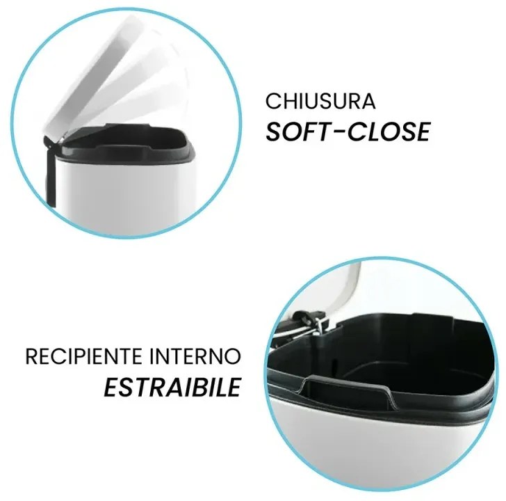 Set pattumiera 5lt a pedale e portascopino in acciaio bianco opaco Axin