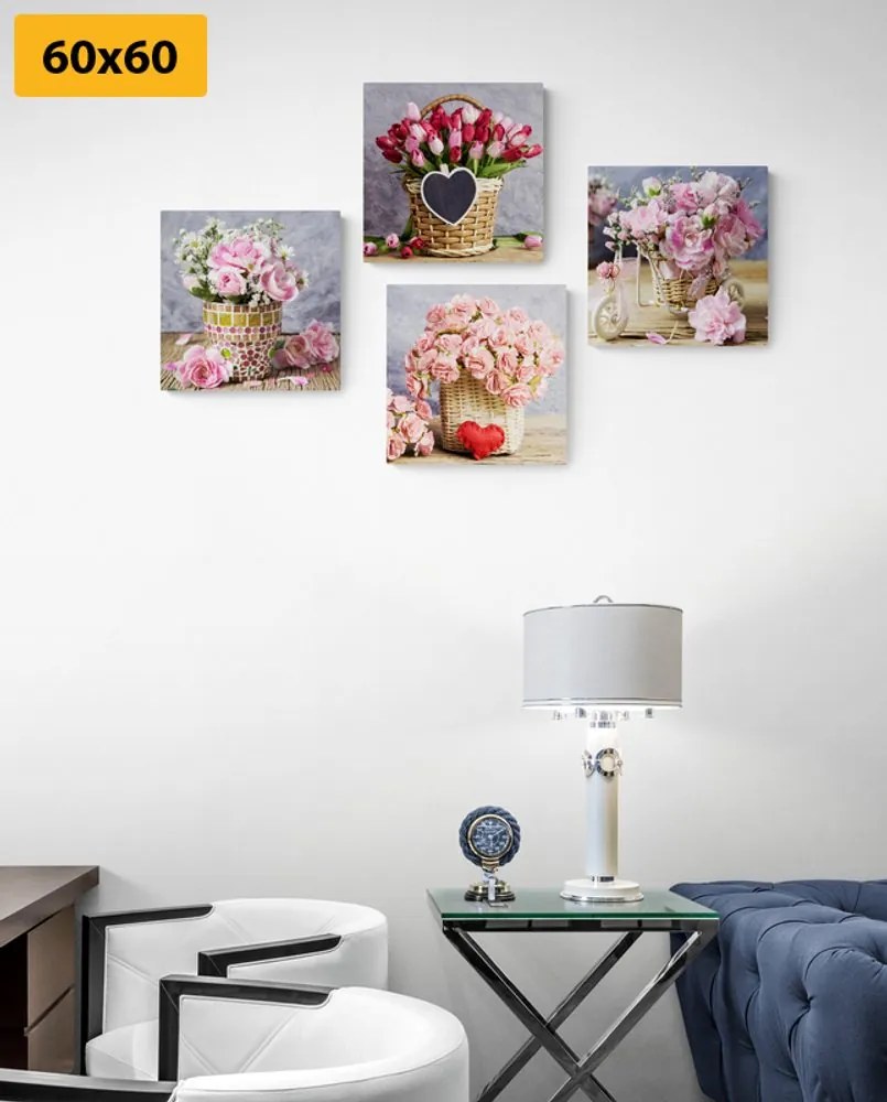 Set di quadri – Bouquet di fiori in stile vintage