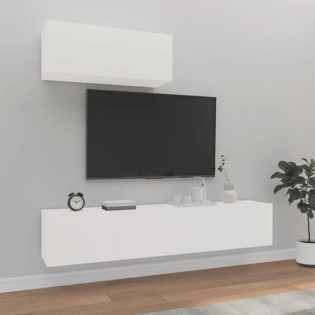 Set Mobili Porta Tv 3 Pz Bianco İn Legno Multistrato /