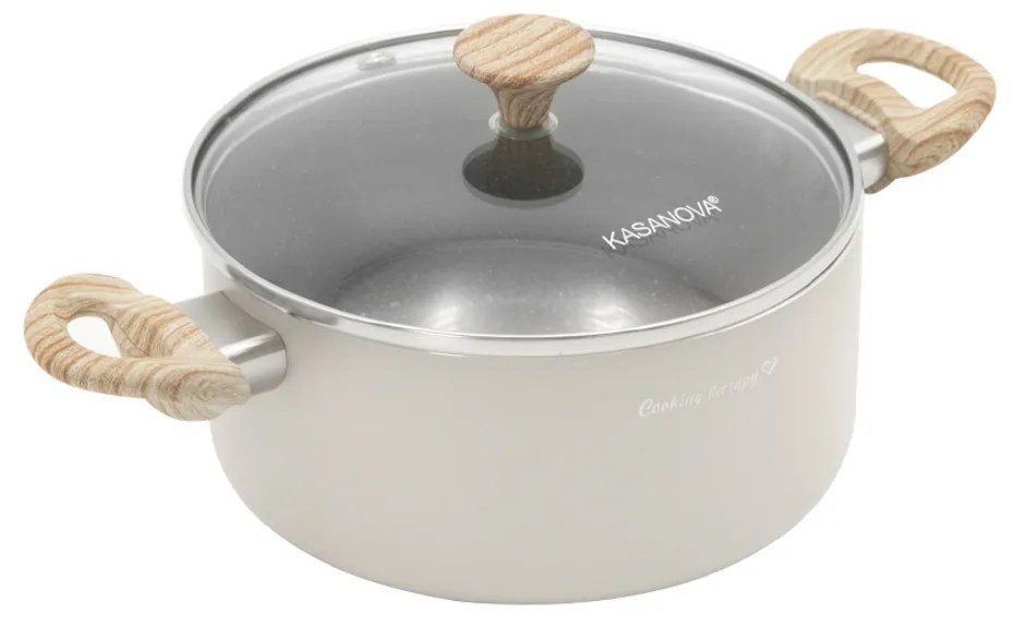 Casseruola 16 cm taupe scritta Cooking Therapy con coperchio