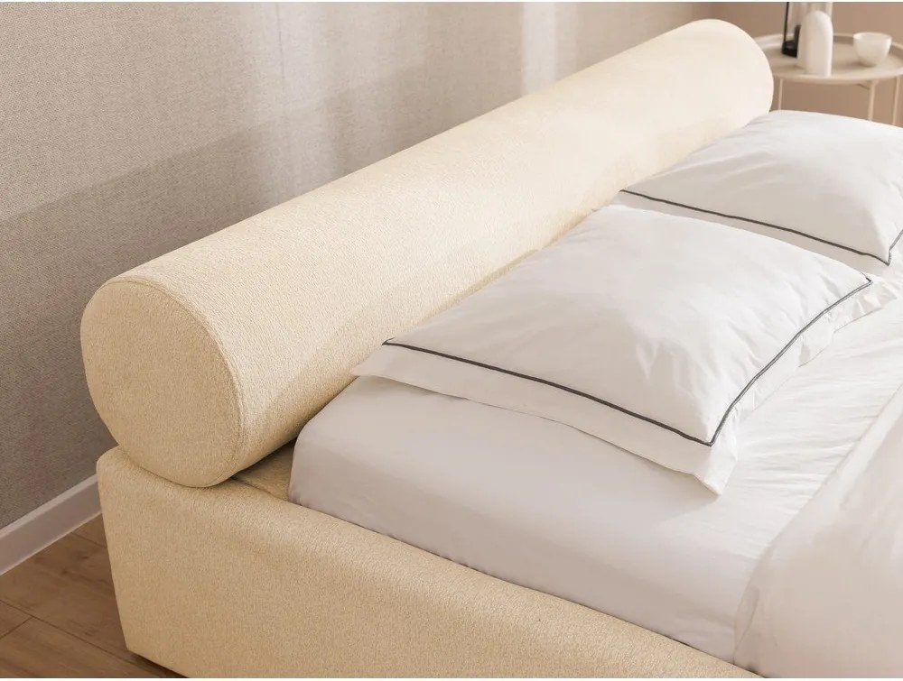 Letto matrimoniale imbottito color crema con contenitore con rete inclusa 200x200 cm Cille – Ropez